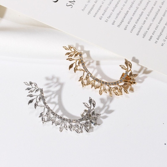 Dainty Crystal Leaves Wrap, Delicate Left Ear Wrap - Picture 2 of 5